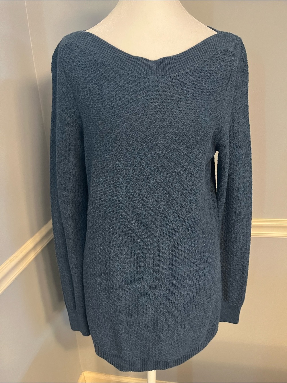 LOFT boatneck Textured Sweater in Slate Blue